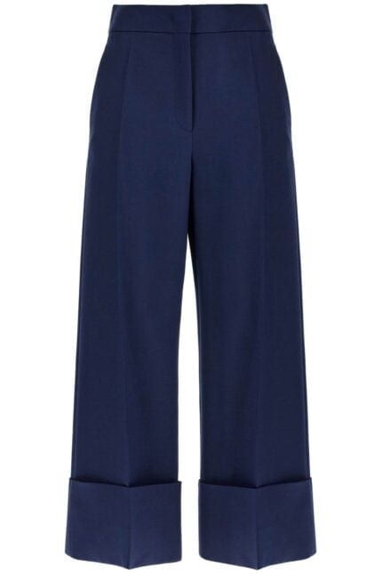 VALENTINO GARAVANI High-waisted Wide Leg Pants In Silk And Wool Indigo