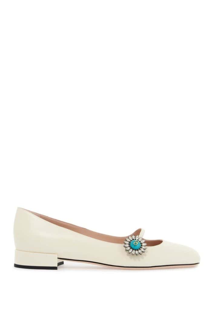 VALENTINO GARAVANI Ivory Kid Leather Ballerinas With Crystal Flower