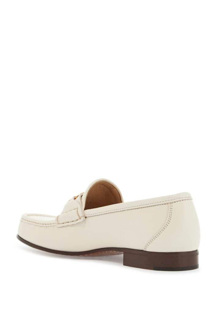 VALENTINO GARAVANI Ivory Leather Loafer With Golden Metal V Logo