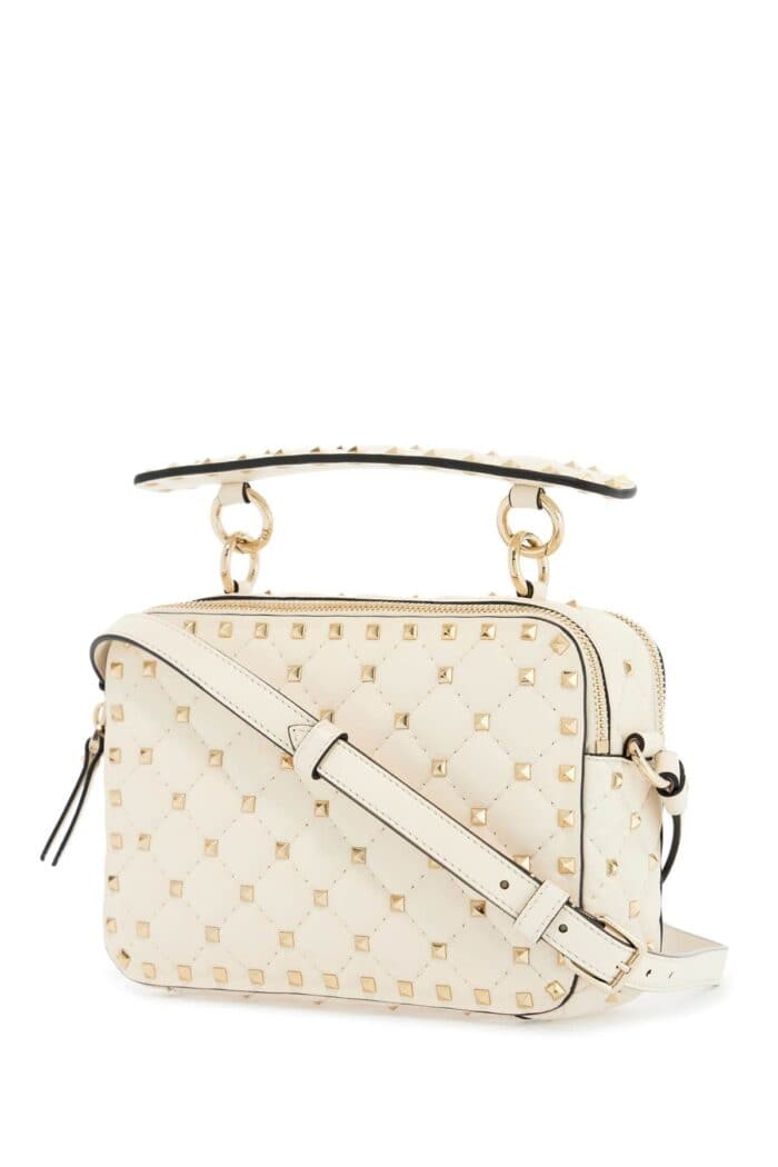 VALENTINO GARAVANI Ivory Quilted Leather Crossbody Bag With Studs