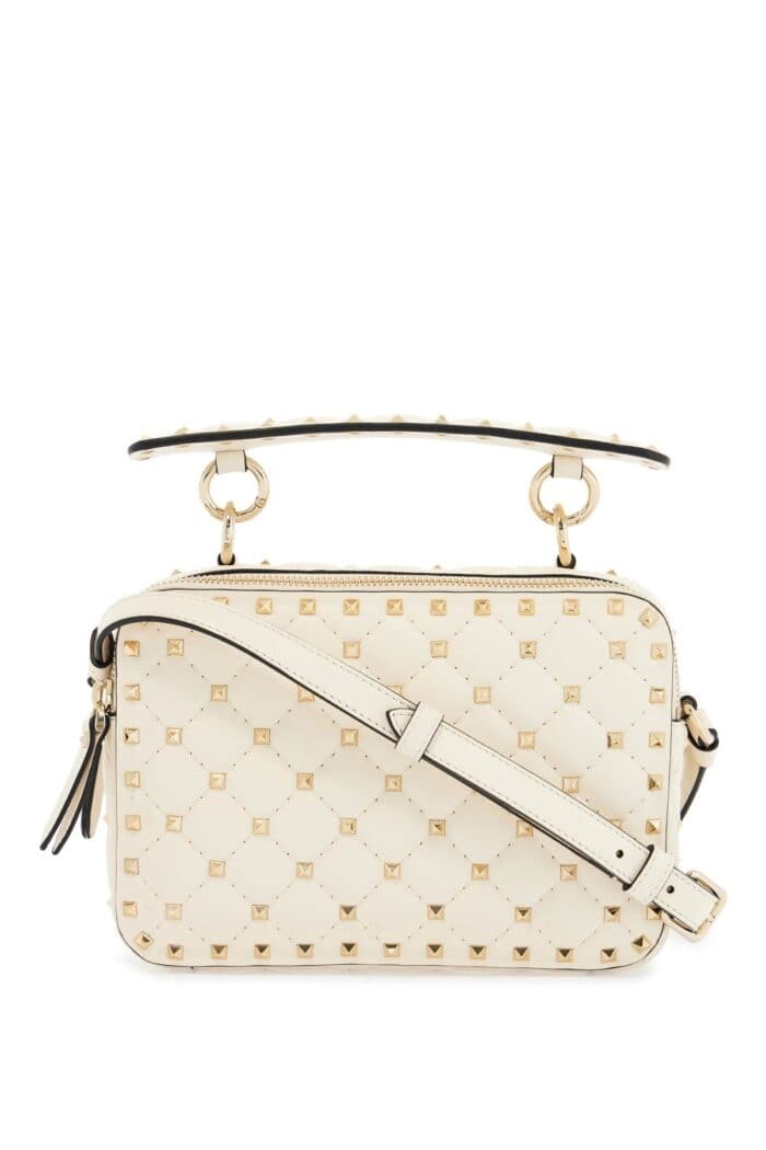 VALENTINO GARAVANI Ivory Quilted Leather Crossbody Bag With Studs