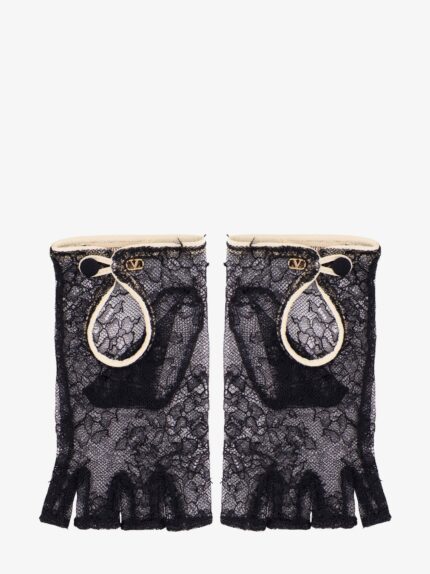 Valentino Garavani Lace Gloves With Leather Profiles