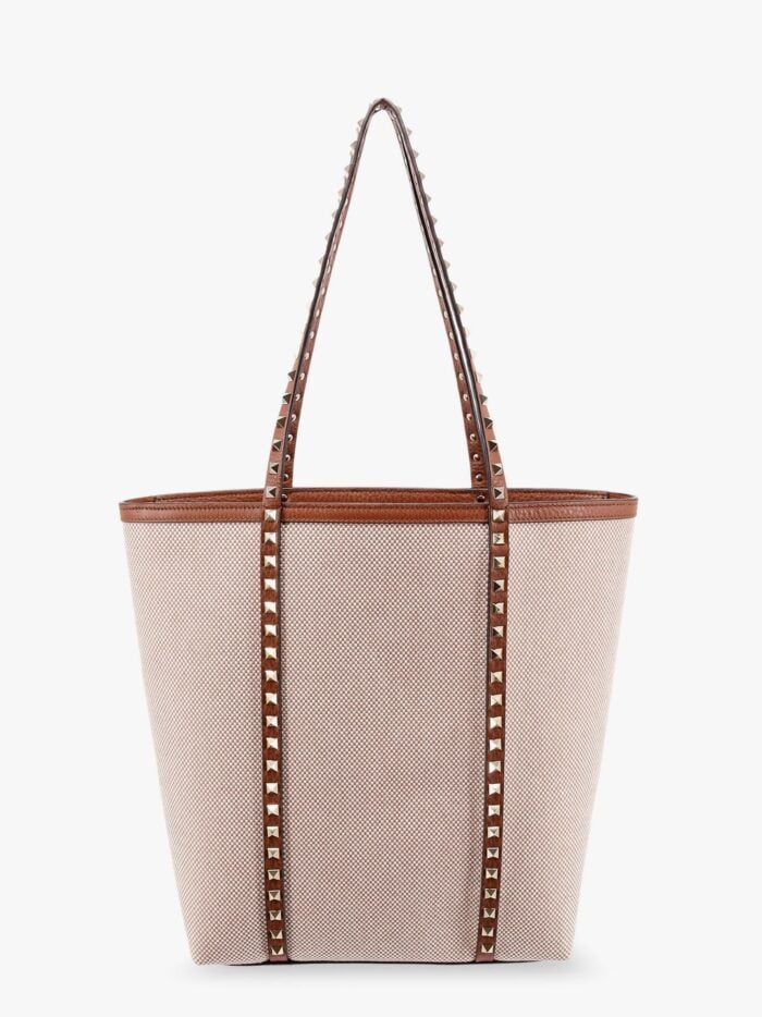 Valentino Garavani Leather And Canvas Shoulder Bag With Iconic Studs