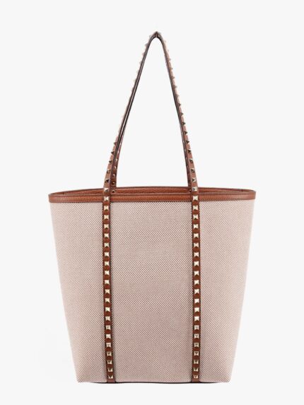 Valentino Garavani Leather And Canvas Shoulder Bag With Iconic Studs