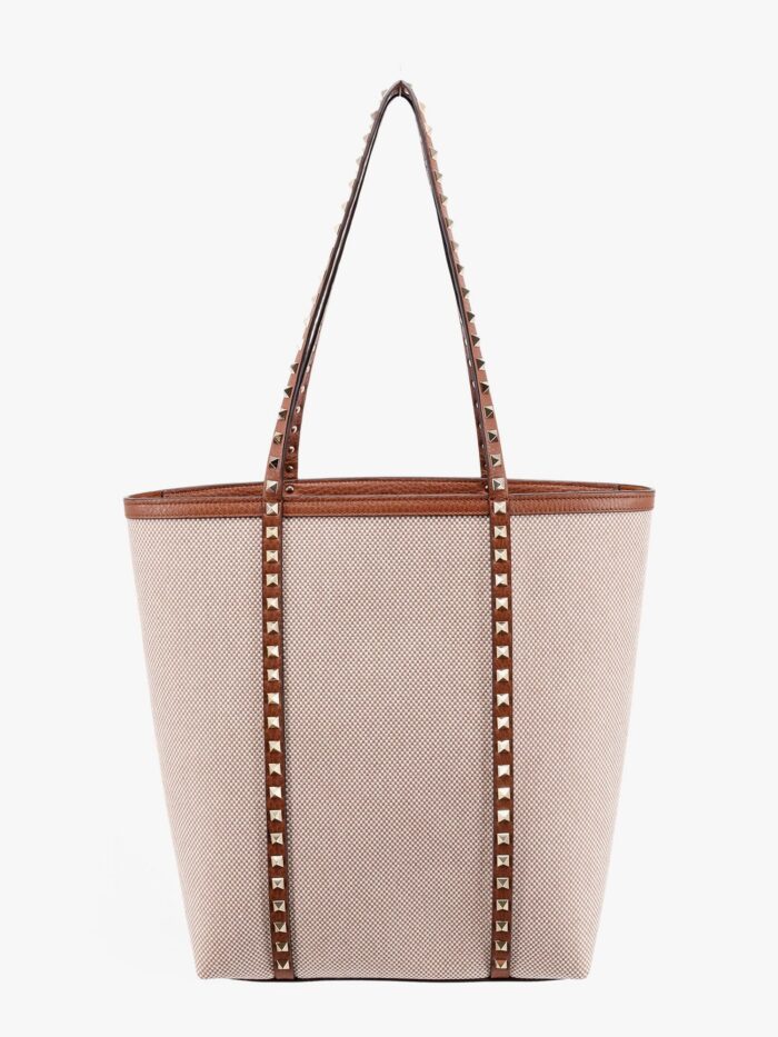 Valentino Garavani Leather And Canvas Shoulder Bag With Iconic Studs