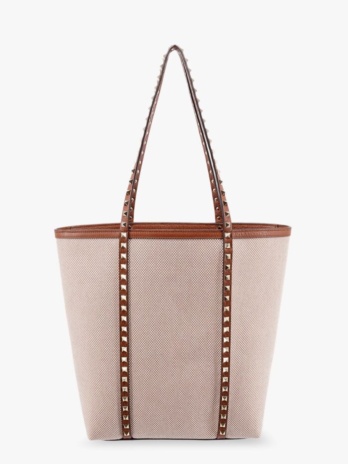 Valentino Garavani Leather And Canvas Shoulder Bag With Iconic Studs