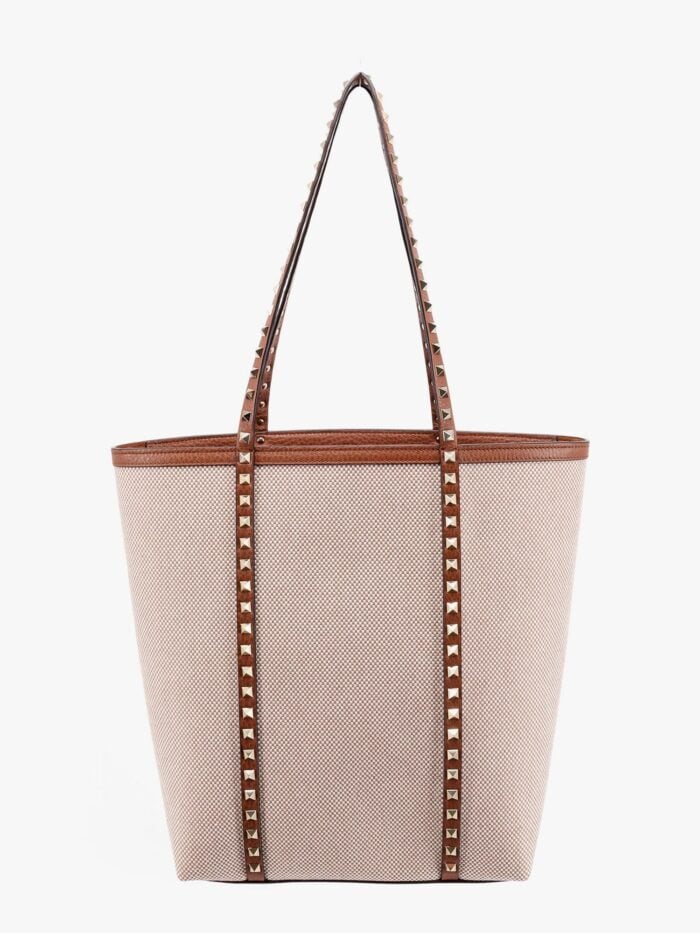 Valentino Garavani Leather And Canvas Shoulder Bag With Iconic Studs