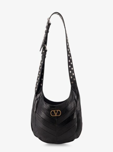 Valentino Garavani Leather Hobo Crossbody Bag With Metal VLogo Signature