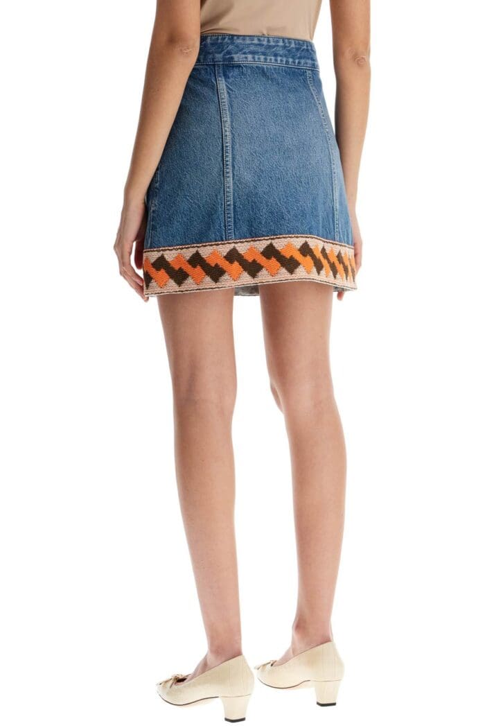 VALENTINO GARAVANI Medium Blue Denim Skirt With Geometric Trim