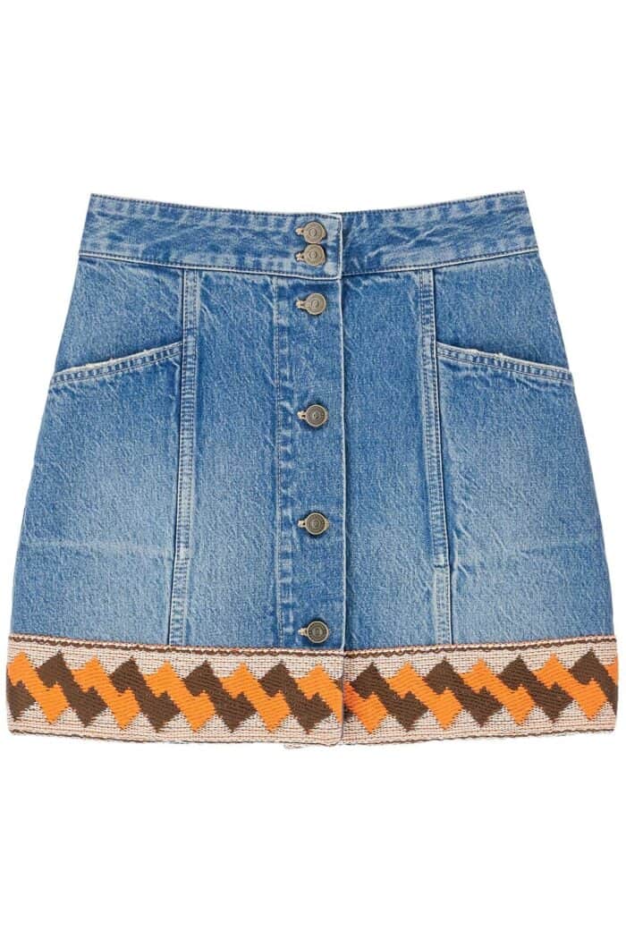 VALENTINO GARAVANI Medium Blue Denim Skirt With Geometric Trim