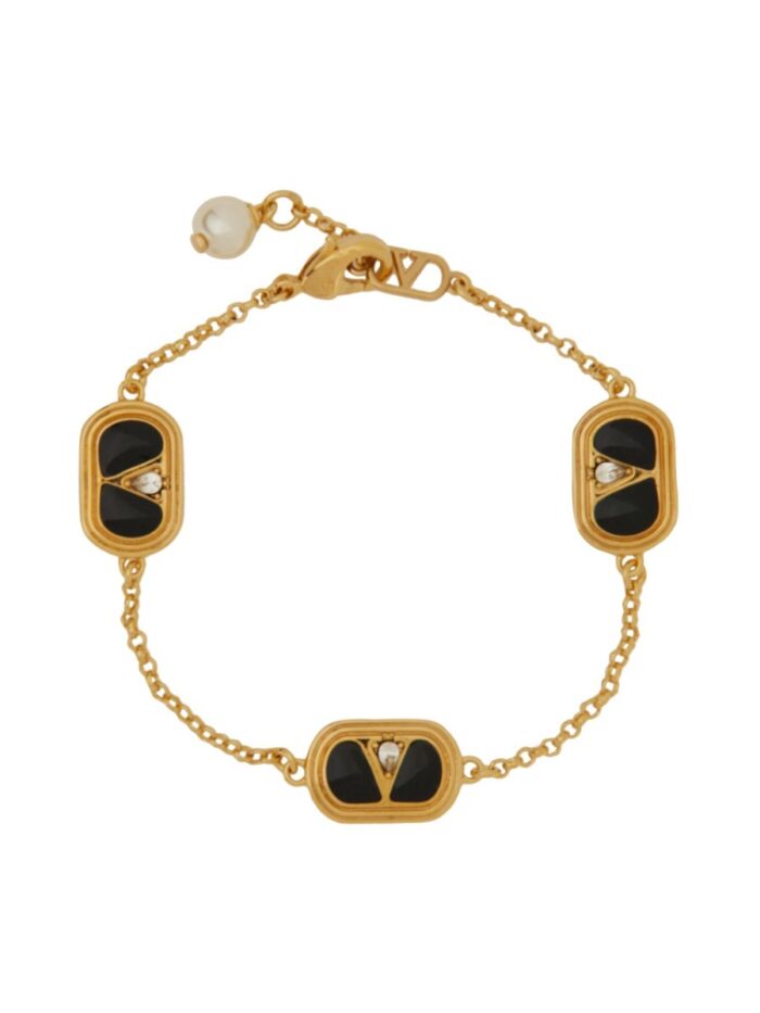 Valentino Garavani METAL, ENAMEL, CRYSTAL AND SWAROVSKI® PEARL "OVALETTE" BRACELET