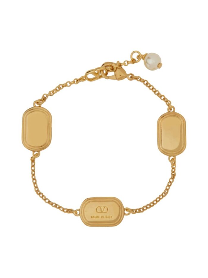 Valentino Garavani METAL, ENAMEL, CRYSTAL AND SWAROVSKI® PEARL "OVALETTE" BRACELET