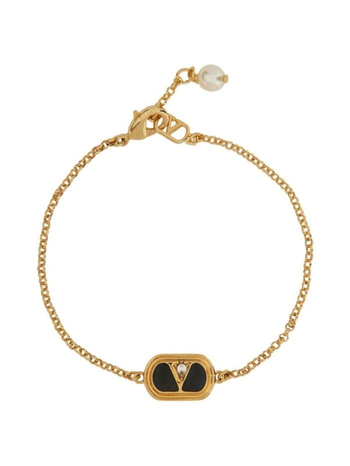 Valentino Garavani METAL, ENAMEL, CRYSTAL AND SWAROVSKI® PEARL "OVALETTE" BRACELET