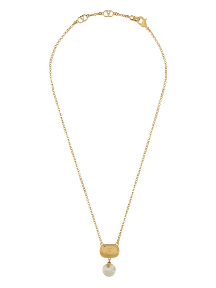 Valentino Garavani METAL "OVALETTE" NECKLACE WITH ENAMEL, CRYSTAL AND SWAROVSKI® PEARL