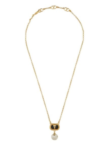 Valentino Garavani METAL "OVALETTE" NECKLACE WITH ENAMEL, CRYSTAL AND SWAROVSKI® PEARL