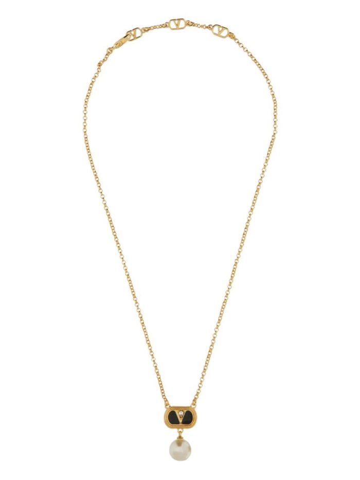 Valentino Garavani METAL "OVALETTE" NECKLACE WITH ENAMEL, CRYSTAL AND SWAROVSKI® PEARL