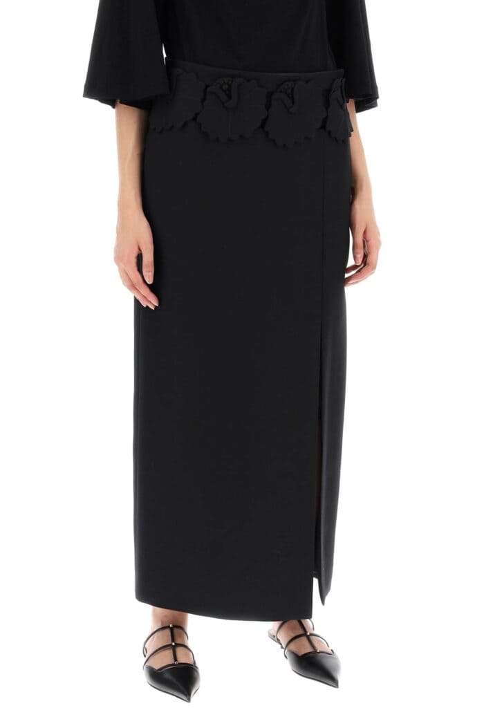 VALENTINO GARAVANI "mid-length Wool And Silk Skirt With Floral Appliqu
