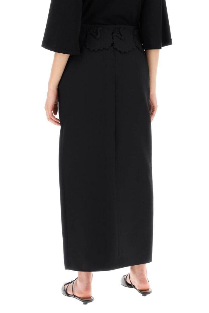 VALENTINO GARAVANI "mid-length Wool And Silk Skirt With Floral Appliqu