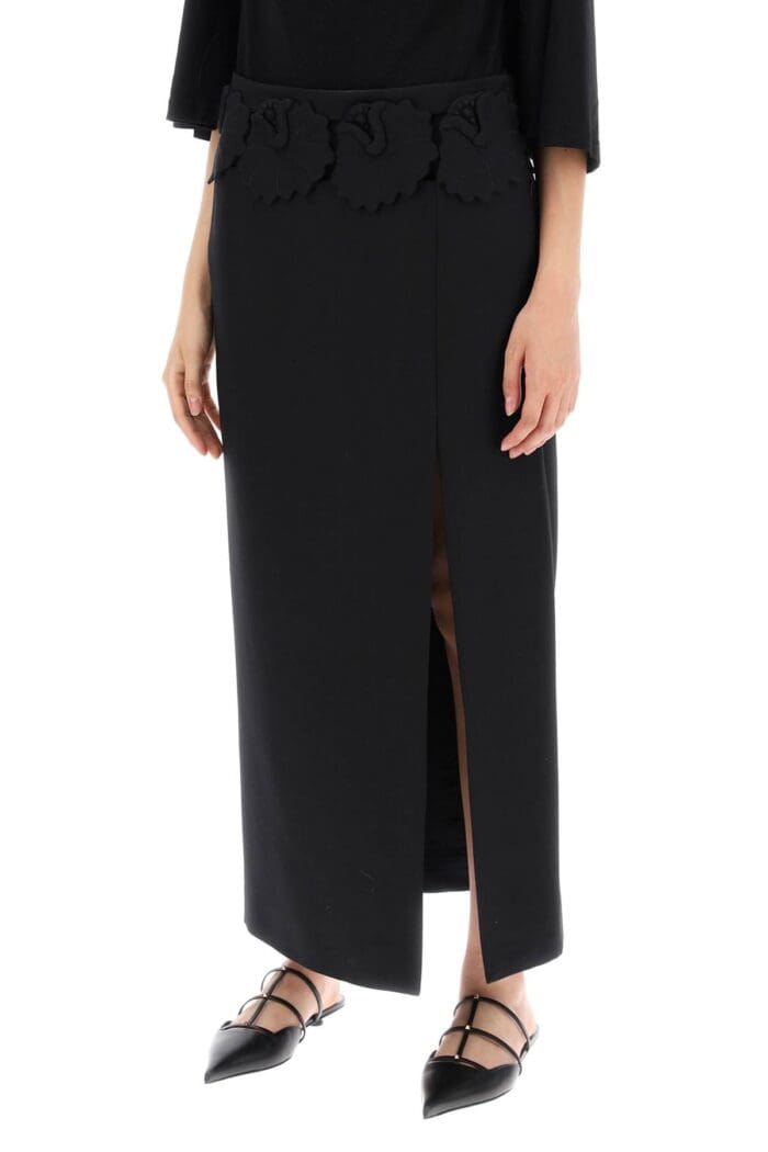 VALENTINO GARAVANI "mid-length Wool And Silk Skirt With Floral Appliqu