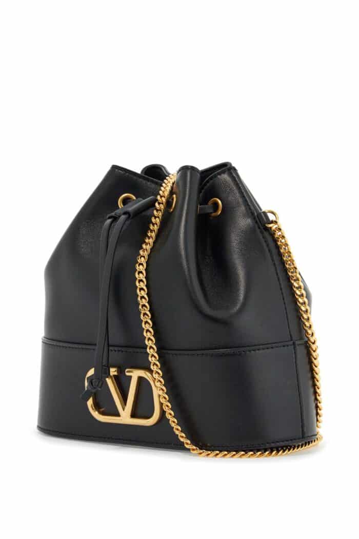 VALENTINO GARAVANI Mini Bucket Bag In Black Leather With Drawstring