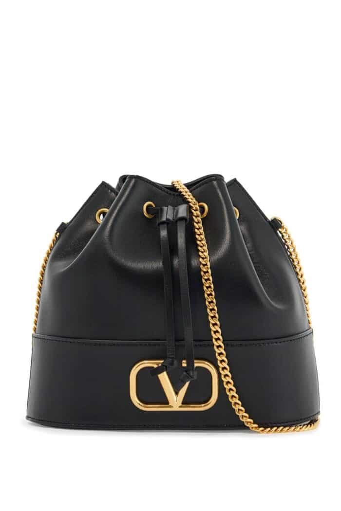 VALENTINO GARAVANI Mini Bucket Bag In Black Leather With Drawstring