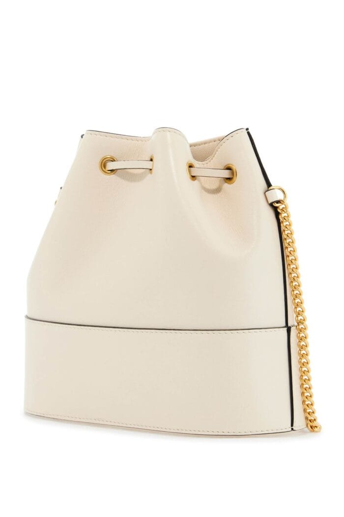 VALENTINO GARAVANI Mini Bucket Bag In Ivory Leather With Chain