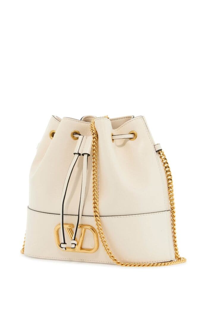 VALENTINO GARAVANI Mini Bucket Bag In Ivory Leather With Chain