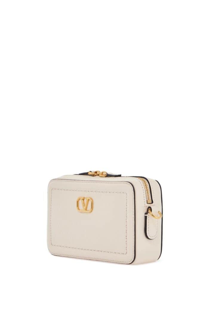 VALENTINO GARAVANI Mini Camera Case In Ivory Leather With Adjustable Strap And Golden Details