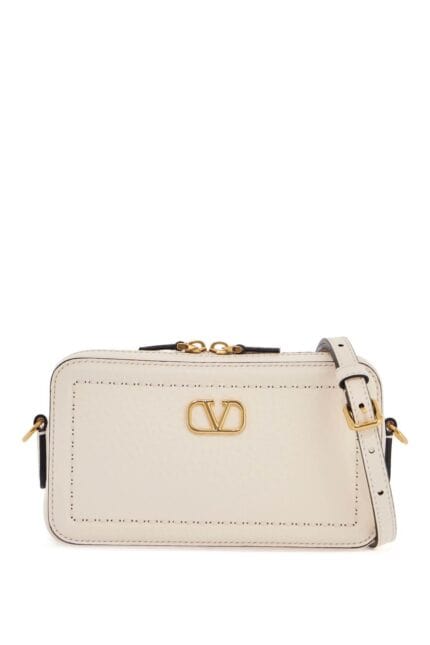 VALENTINO GARAVANI Mini Camera Case In Ivory Leather With Adjustable Strap And Golden Details