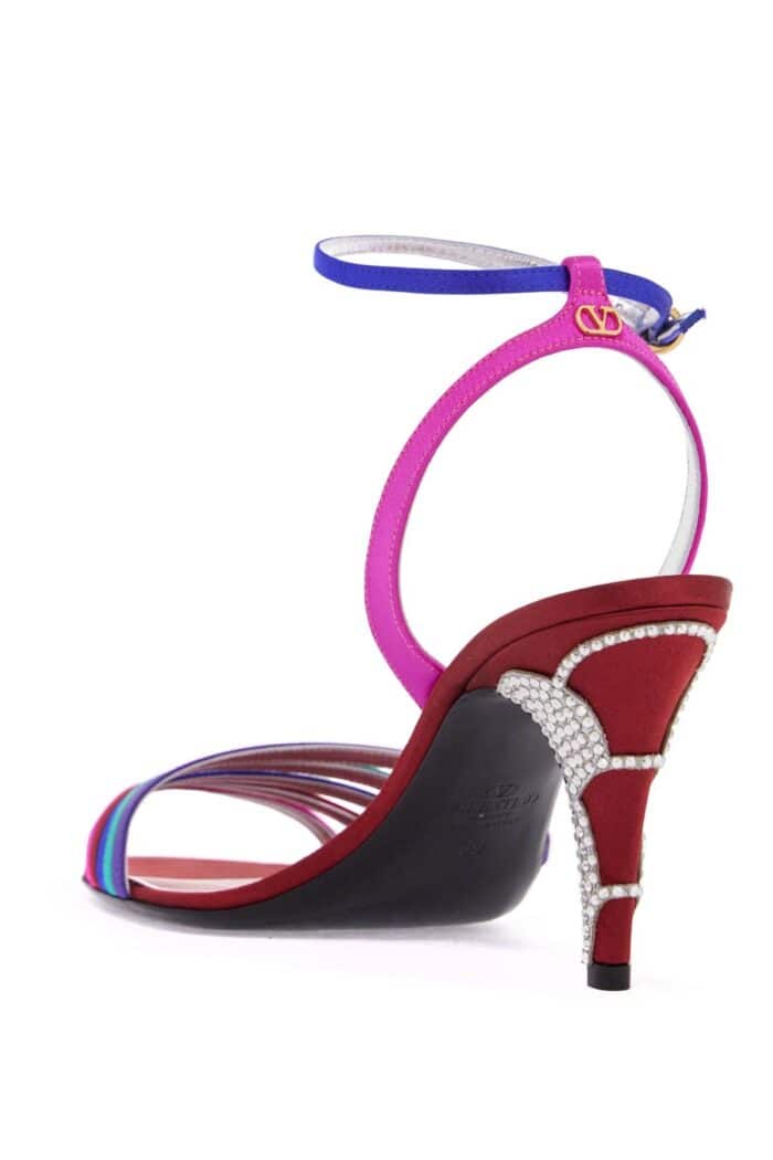 VALENTINO GARAVANI Multicolor High Heel Sandals With Strass In Calfskin And Red Sole