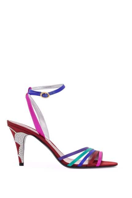 VALENTINO GARAVANI Multicolor High Heel Sandals With Strass In Calfskin And Red Sole