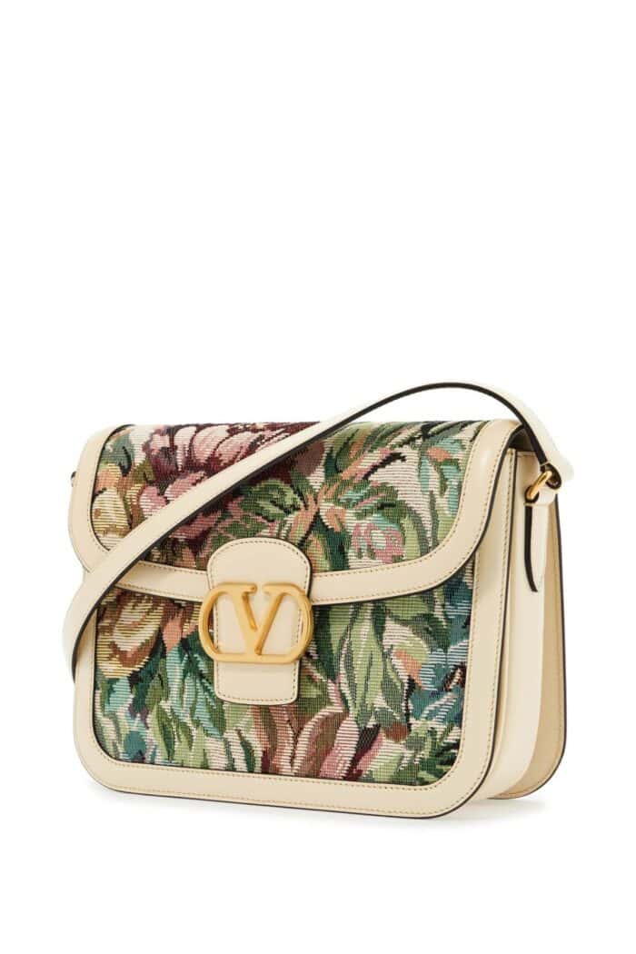 VALENTINO GARAVANI Multicolored Floral Shoulder Bag In Butter White Leather