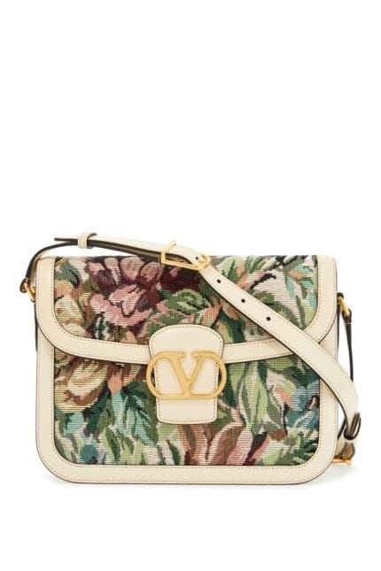 VALENTINO GARAVANI Multicolored Floral Shoulder Bag In Butter White Leather