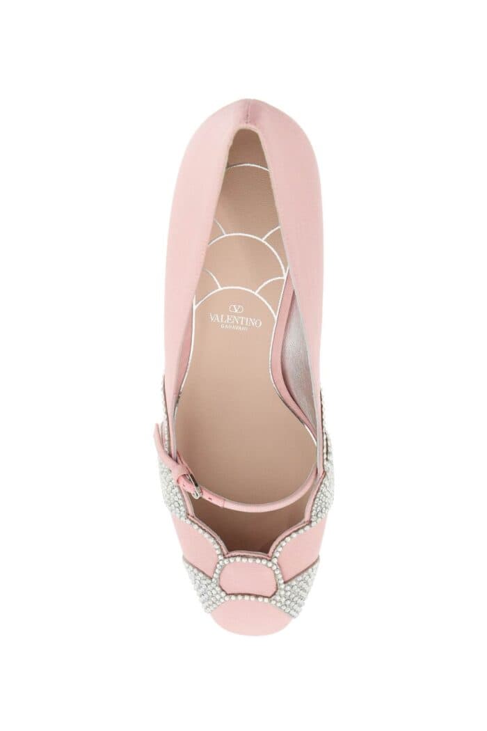 VALENTINO GARAVANI Pink Satin Pumps With Rhinestones