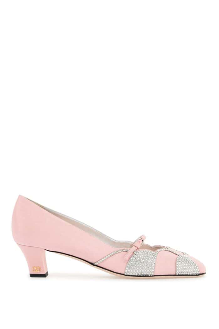 VALENTINO GARAVANI Pink Satin Pumps With Rhinestones