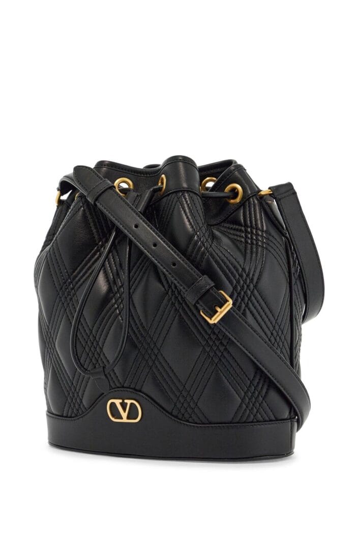 VALENTINO GARAVANI Quilted Black Leather Drawstring Bag