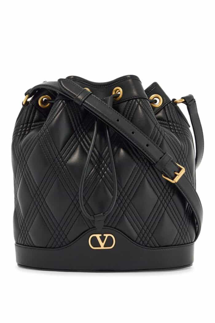 VALENTINO GARAVANI Quilted Black Leather Drawstring Bag