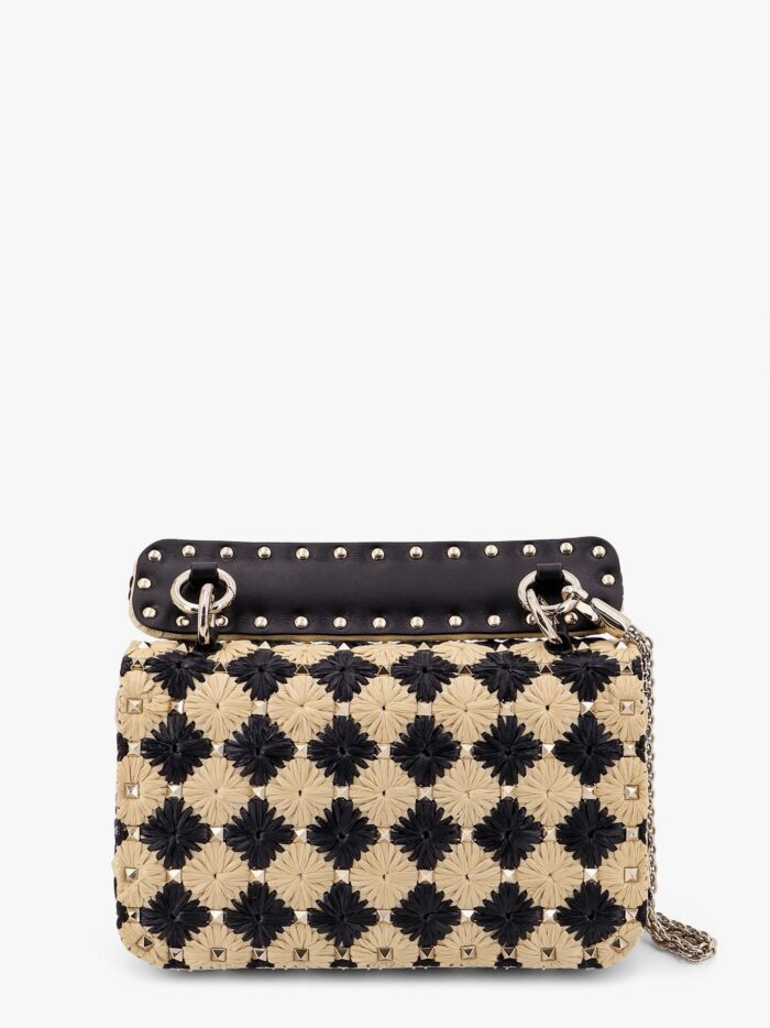 Valentino Garavani Rockstud Embroidered Rafia Shoulder Bag