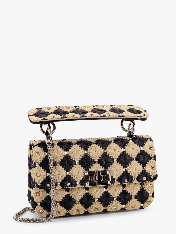 Valentino Garavani Rockstud Embroidered Rafia Shoulder Bag