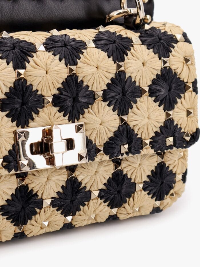 Valentino Garavani Rockstud Embroidered Rafia Shoulder Bag