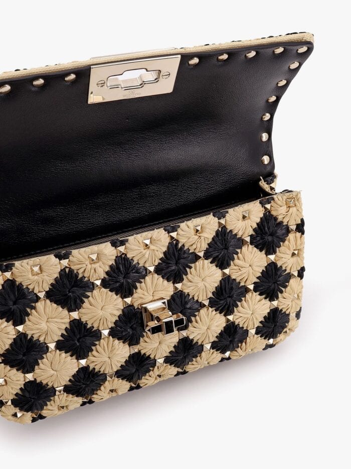 Valentino Garavani Rockstud Embroidered Rafia Shoulder Bag