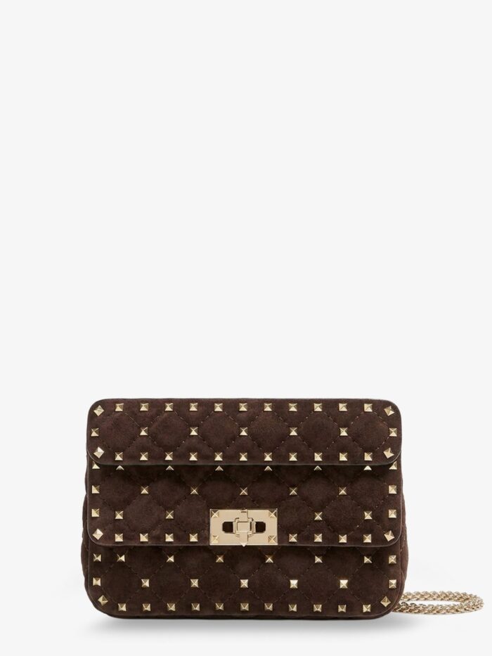 valentino garavani rockstud spike suede crossbody bag with all over studs Valentino Garavani Rockstud Spike Suede Crossbody Bag With All-over Studs