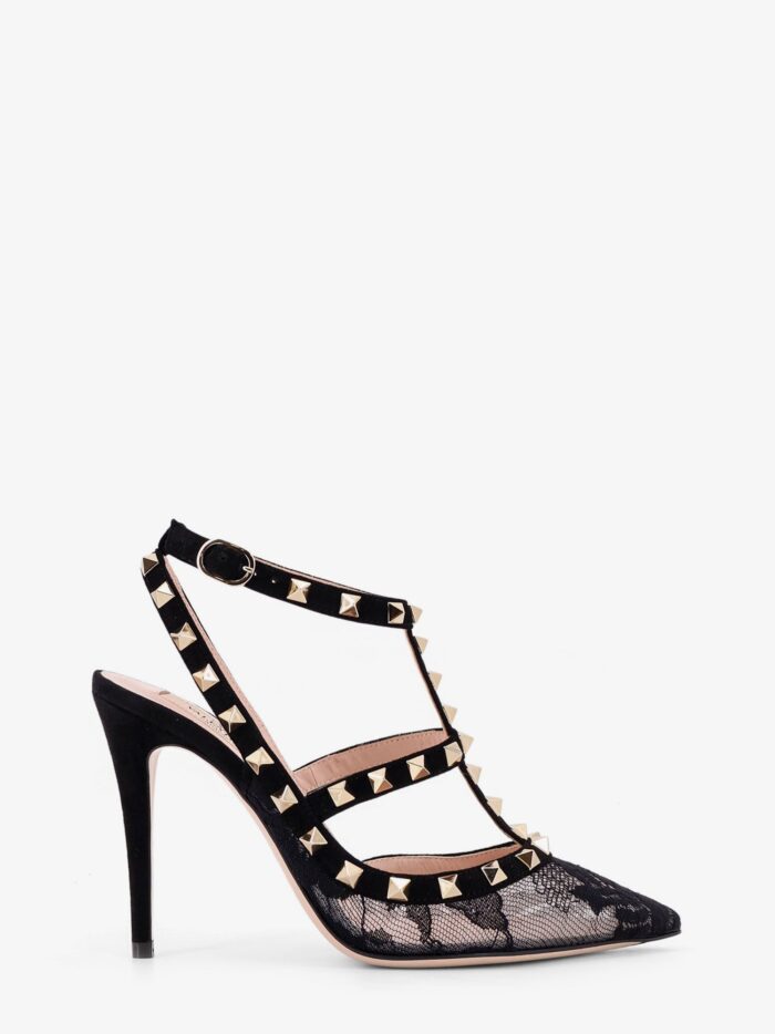 valentino garavani rockstud suede and lace pumps Valentino Garavani Rockstud Suede And Lace Pumps