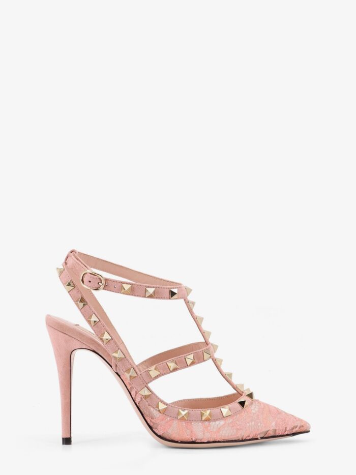 valentino garavani rockstud suede and lace pumps Valentino Garavani Rockstud Suede And Lace Pumps