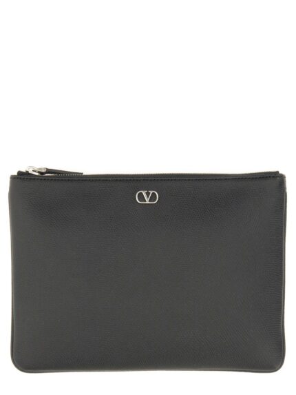 Valentino Garavani SIGNATURE VLOGO POUCH IN GARNET CALFSKIN