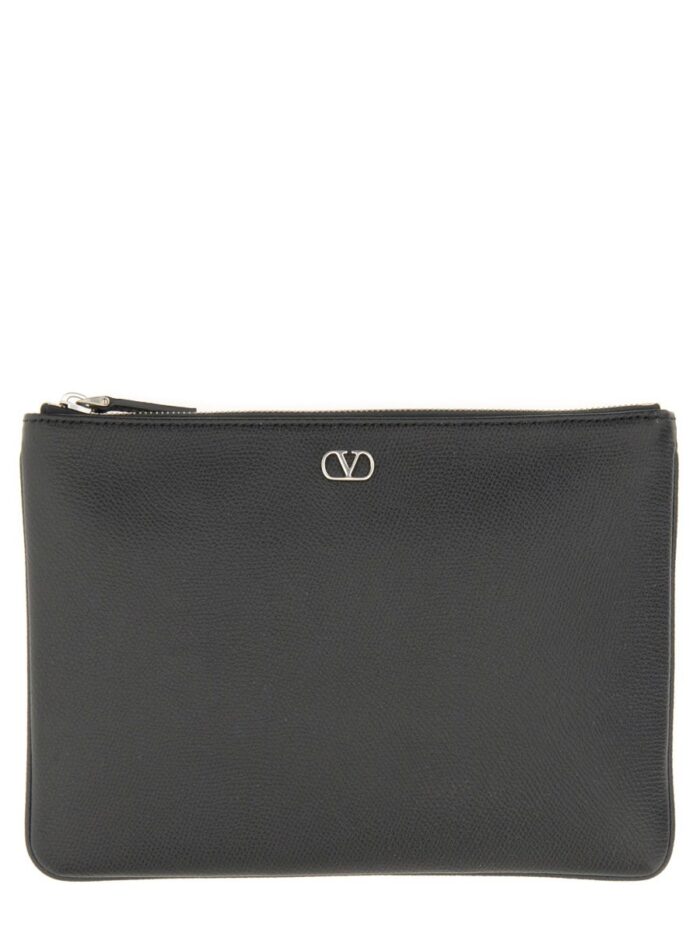 Valentino Garavani SIGNATURE VLOGO POUCH IN GARNET CALFSKIN