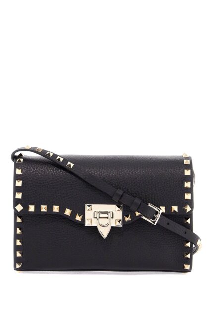 VALENTINO GARAVANI Small Black Leather Shoulder Bag With Golden Studs