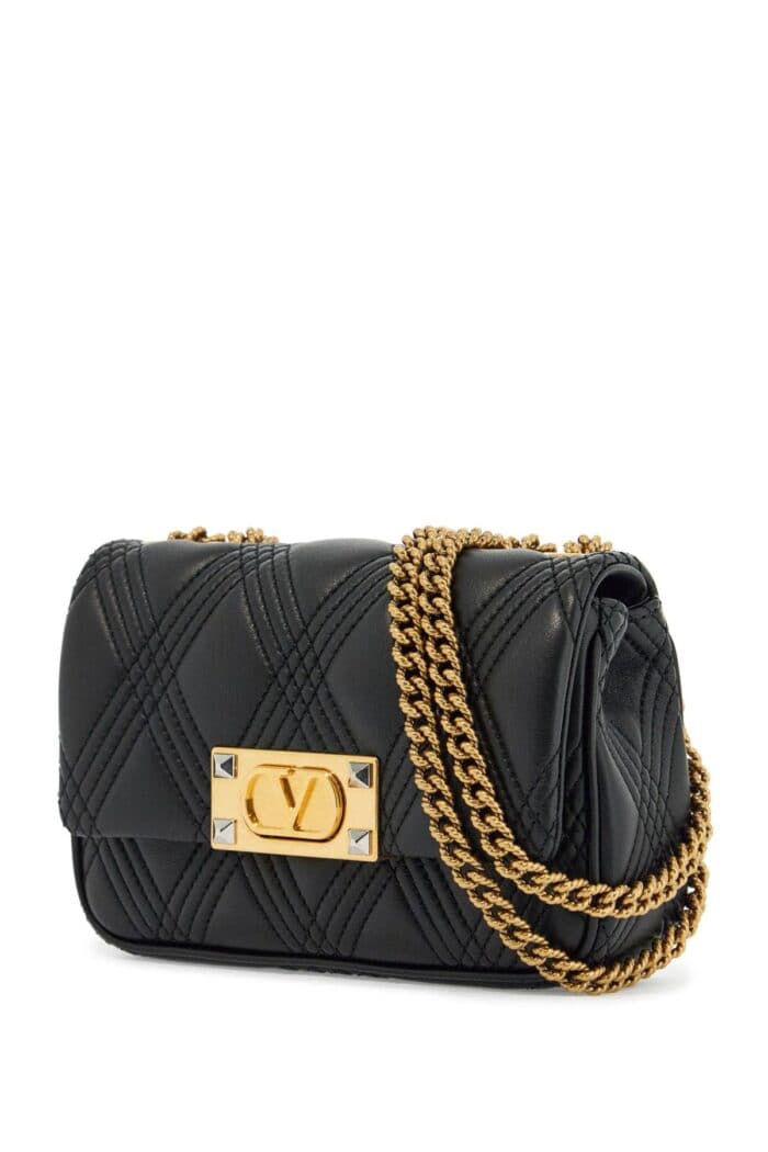 VALENTINO GARAVANI Small Black Quilted Shoulder Bag With Gold Chain