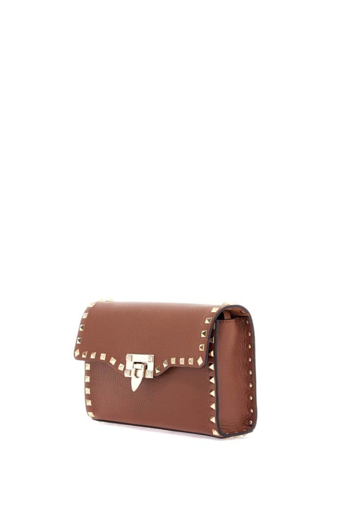 VALENTINO GARAVANI Small Brown Leather Shoulder Bag With Studs