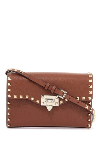 VALENTINO GARAVANI Small Brown Leather Shoulder Bag With Studs